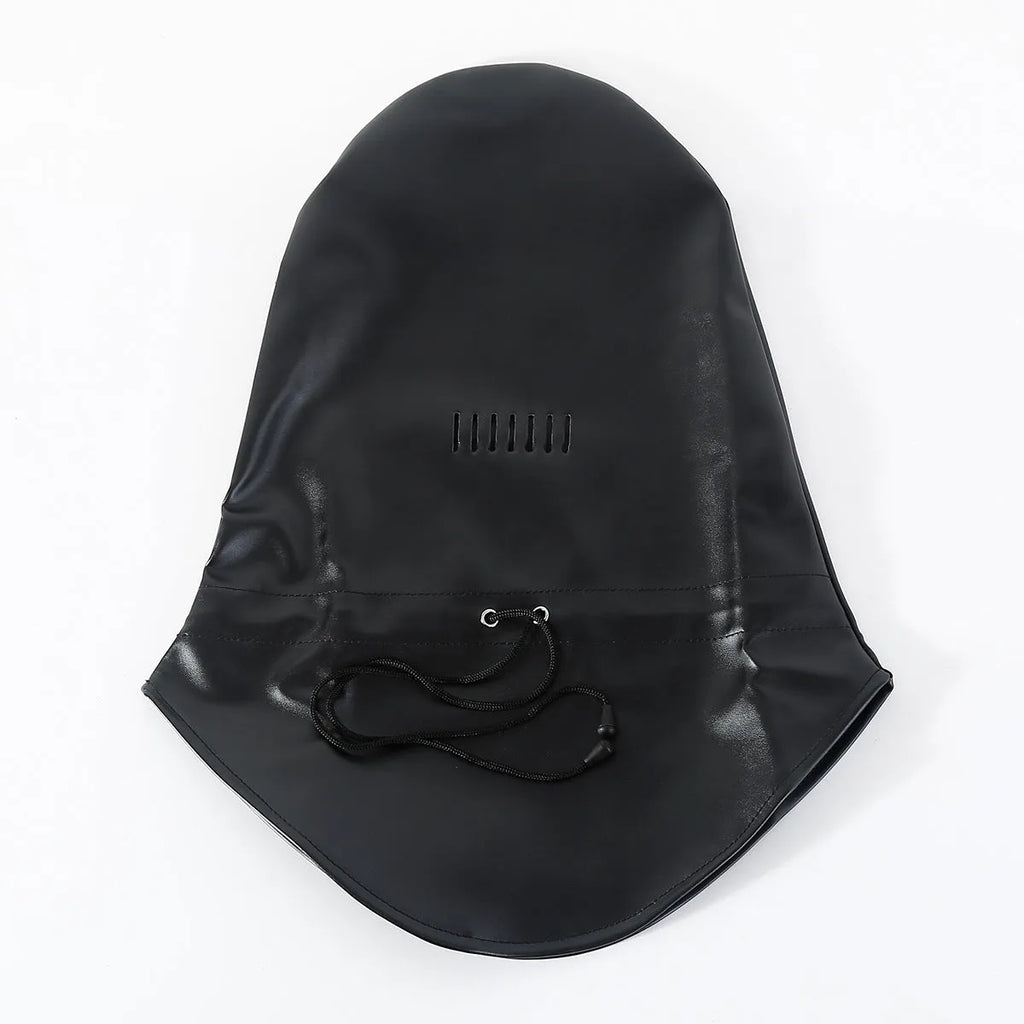 Black PU leather BDSM mask with breathable eye and mouth openings