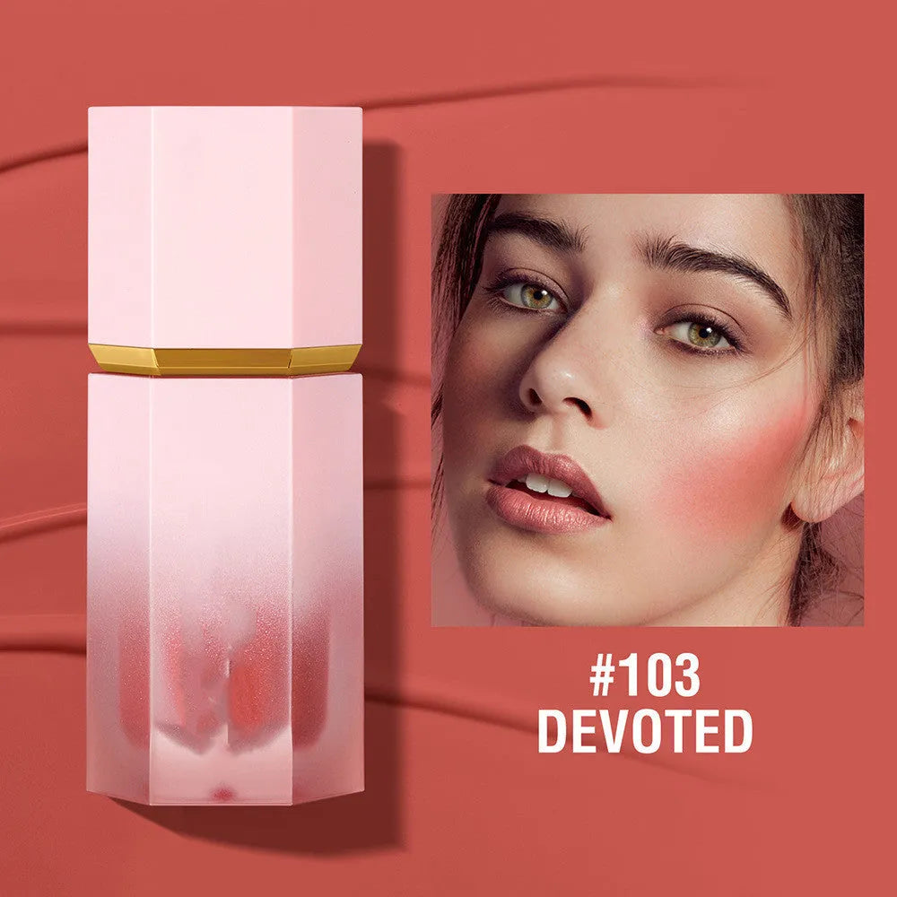 Colourful liquid powder blusher in compact container with multiple style options for universal skin types