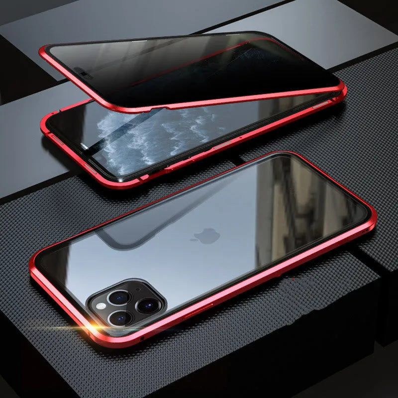 Glass anti-spy clamshell case for iPhone in multiple colours showing geometric pattern