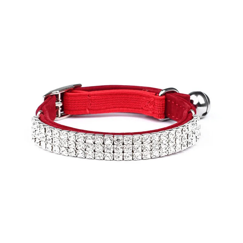 Velvet cat collar with rhinestone decorations in multiple colour options