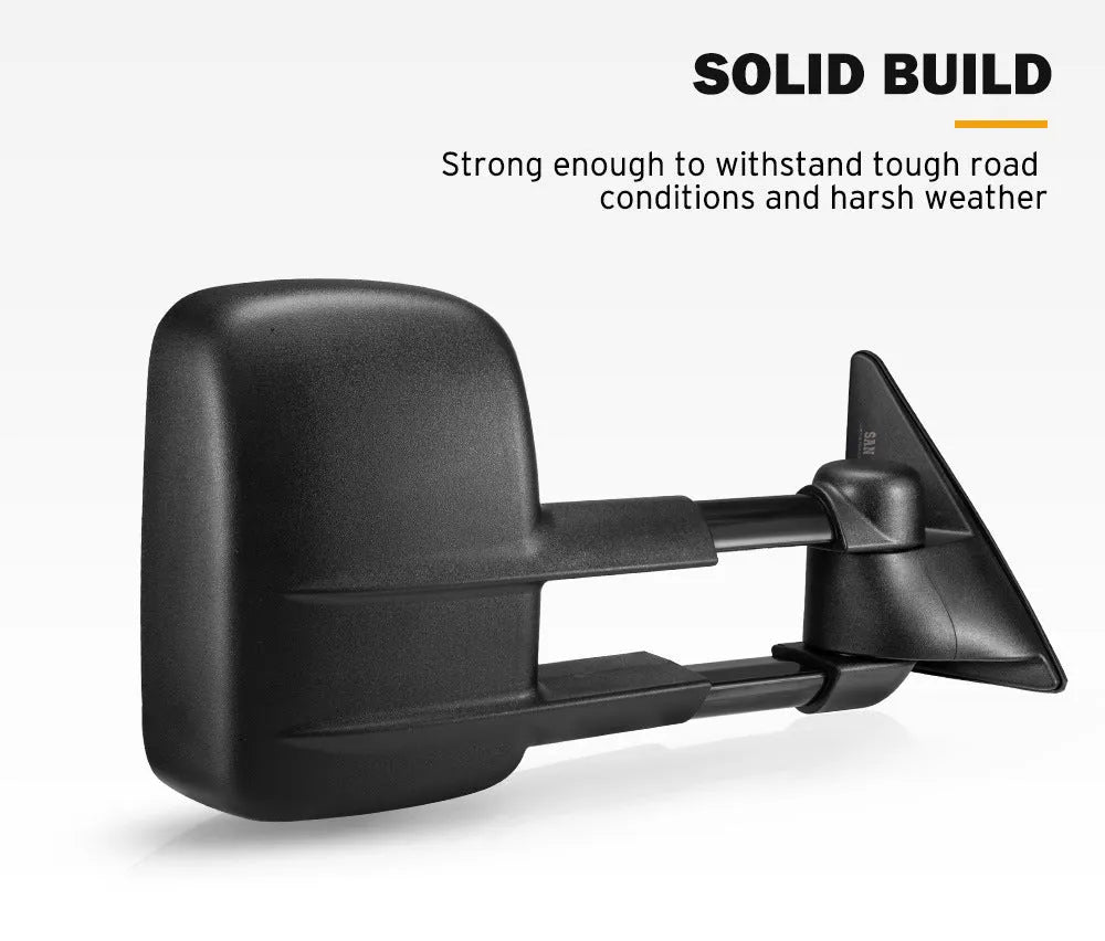 Black plastic foldable rearview mirror for Toyota Land Cruiser 100 series.