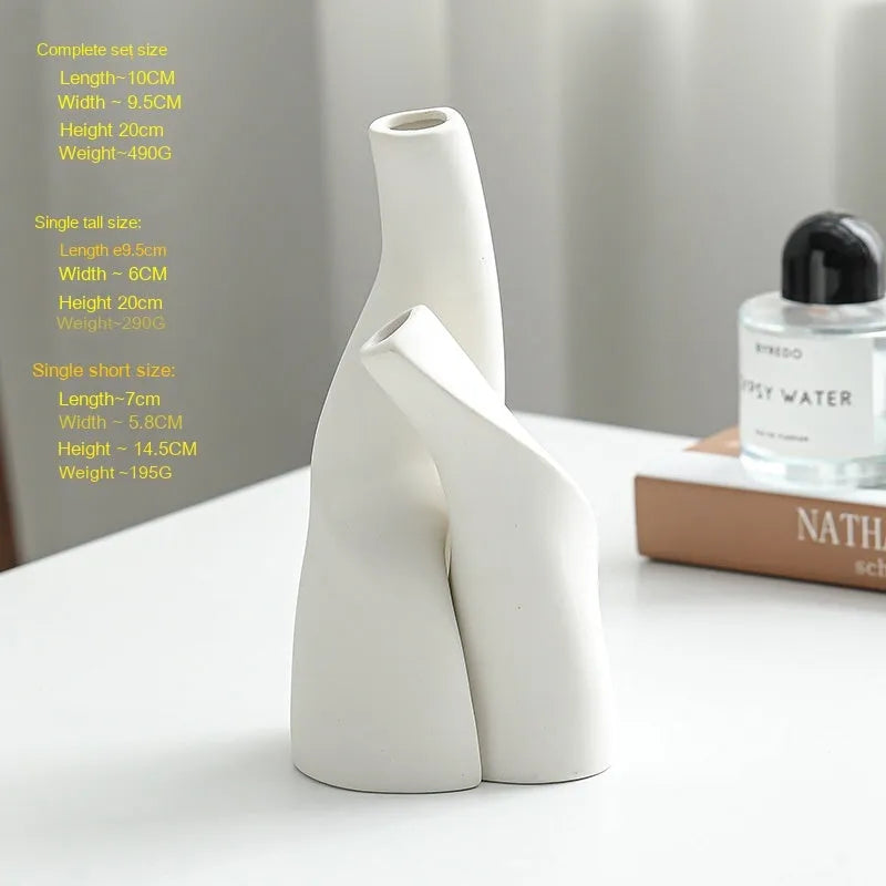 Nordic ceramic shaped double vase in Cream Colour for home decoration ornament