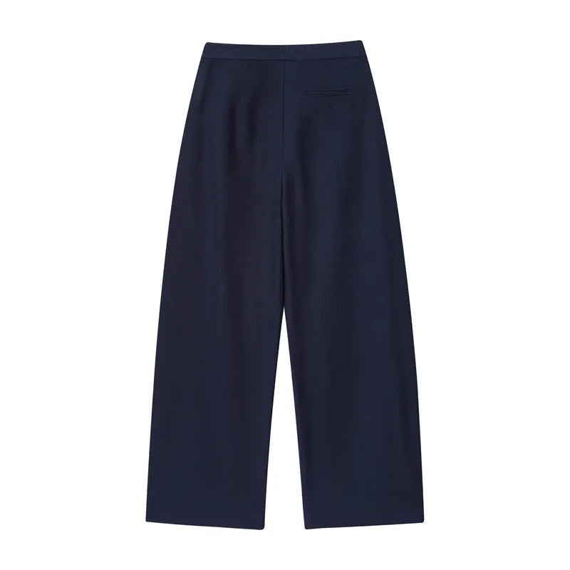 Women's linen-style shirt and wide leg trousers set with flounced sleeves