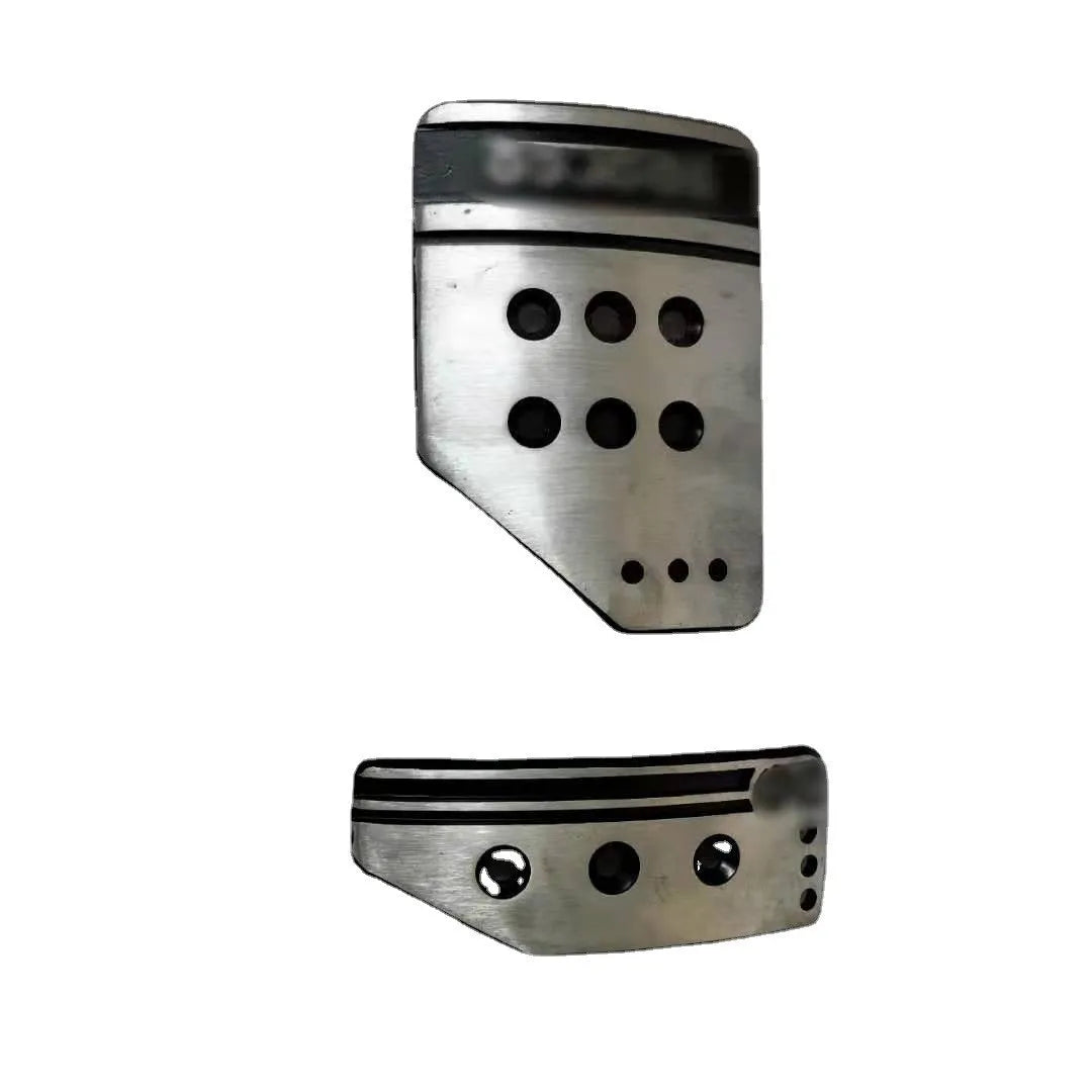 Aluminium alloy manual transmission car pedal set showing brake, accelerator and clutch pedals with installation hardware
