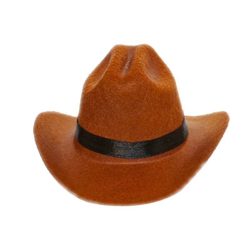 British style cowboy hat for cats in brown with decorative trim