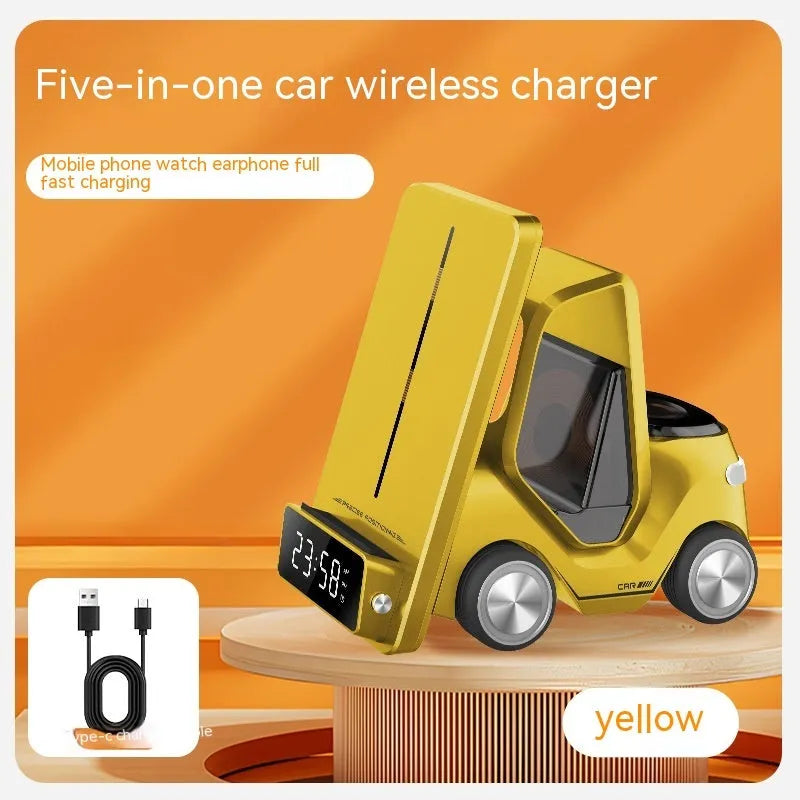 15W three-in-one wireless charging bracket in grey, white, yellow, or orange colours with 150mm dimensions