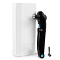Black folding electric body shaver with battery compartment and compact folded design