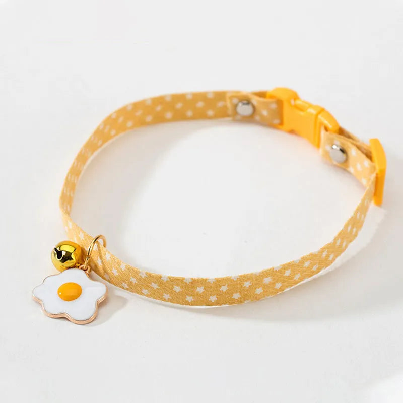 Adjustable cat collar with metal bell pendant and fabric bow tie in three colour options