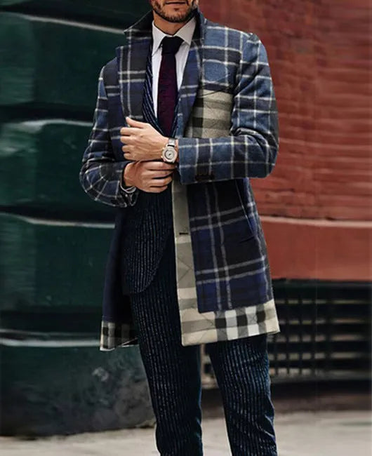 Large suit collar slim fit men's coat in polyester blend with top stitching slit pocket, colour XLDY-03