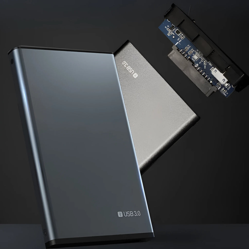 2.5 inch SATA hard drive enclosure in Sandblasted Grey aluminium alloy with USB 3.0 port