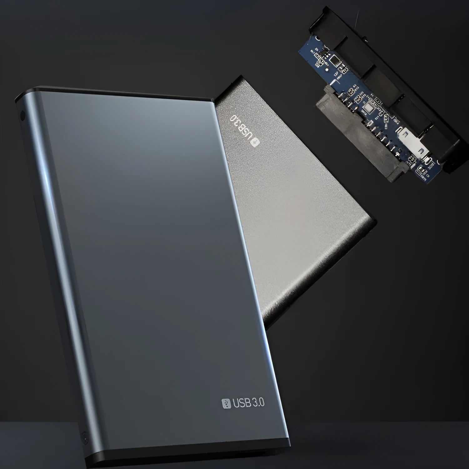 2.5 inch SATA hard drive enclosure in Sandblasted Grey aluminium alloy with USB 3.0 port