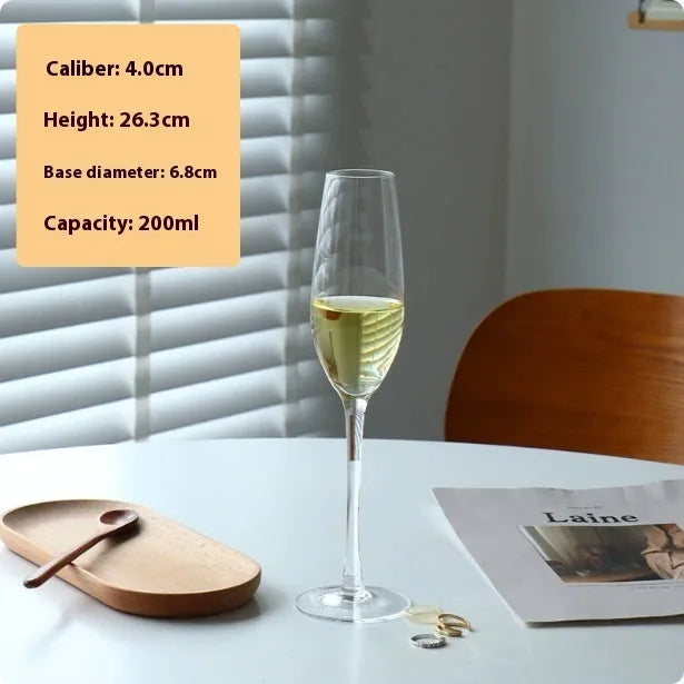 French champagne goblet glass with traditional flute silhouette in multiple colour finishes