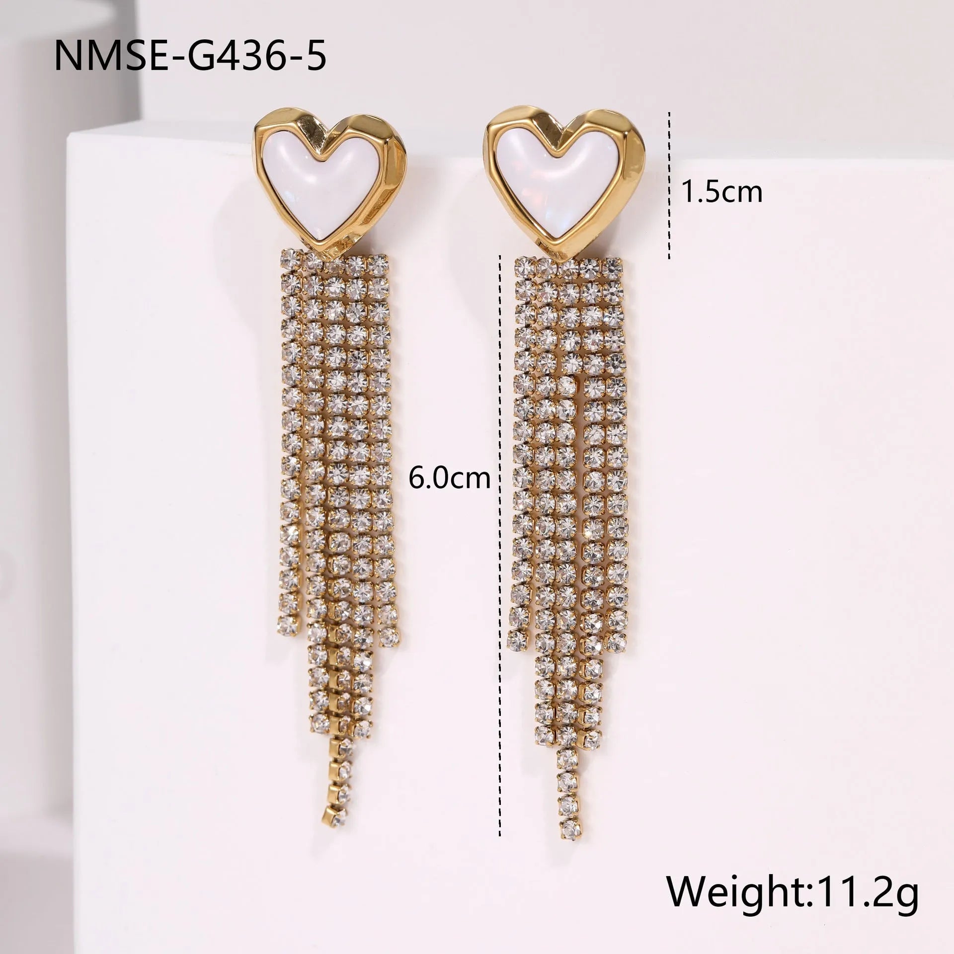 Diamond tassel love stainless steel earrings with heart star geometric shapes and 18K gold electroplating