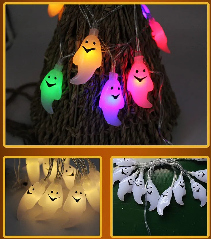 Halloween LED string lights with pumpkin, ghost and bat figurines on 1.2 metre waterproof battery-powered string