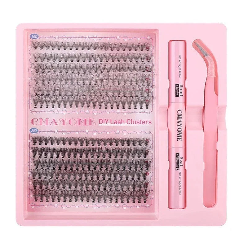 DIY single cluster false eyelashes with artificial fibre construction for natural thick mixed split type look