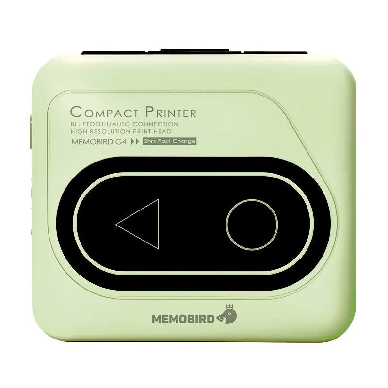 Avocado green Bluetooth mini thermal printer with mobile phone showing printed photo