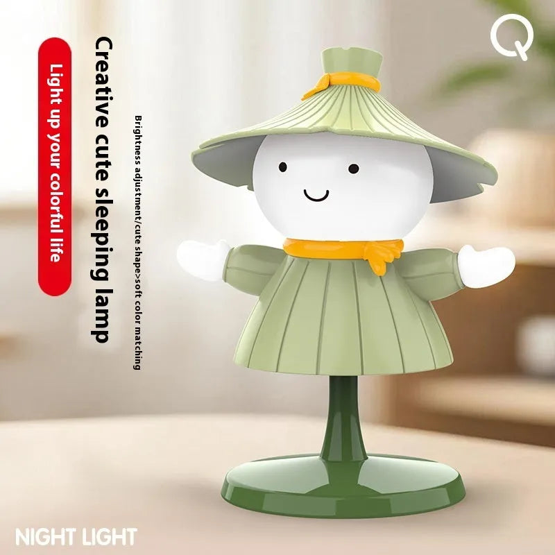 Brown scarecrow cartoon small night lamp on bedside table with USB cable