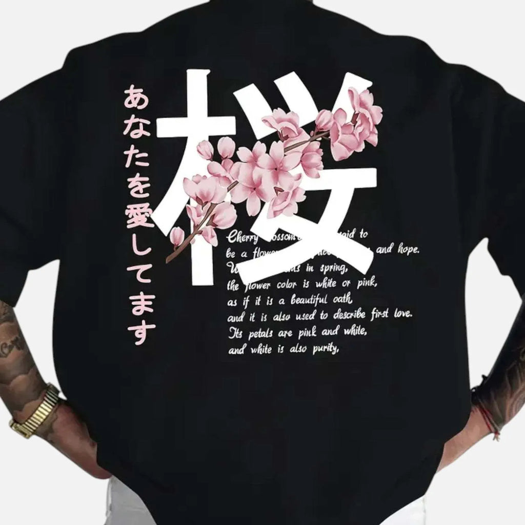 Men's short-sleeved cotton T-shirt loose fit in black pullover style