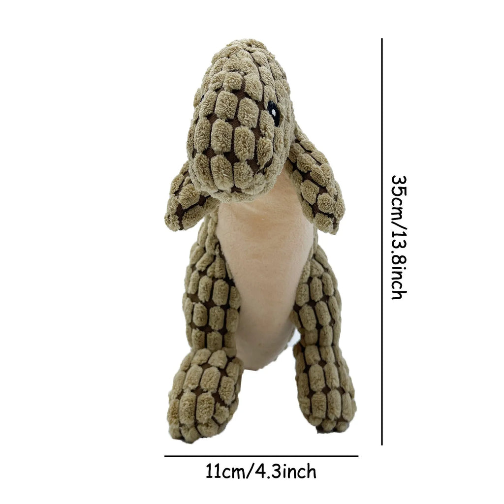 Grey, green, and orange durable dog toys with sound for chewing and boredom relief.
