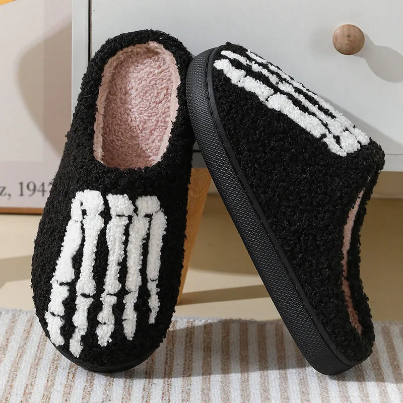 Halloween cartoon ghost hand thermal cotton slippers with suede upper and rubber non-slip sole indoor footwear