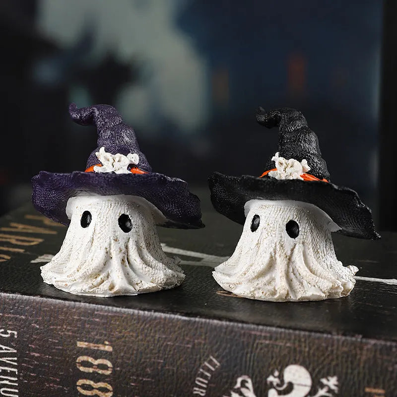 Resin wizard hat ghost ornament for Halloween and Christmas decoration in purple colour