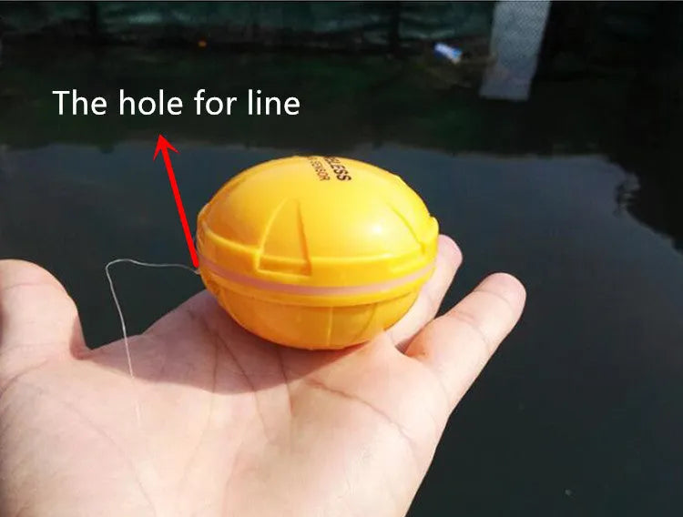 Yellow wireless sonar fish finder floating on water, 68x68x50cm, 125kHz, 36m depth range