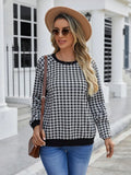 Black Japanese sweet plaid pullover long sleeve sweater with striped pattern on polyester fabric