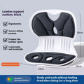 Grey and black waist support seat cushion with sponge filler for lumbar support.