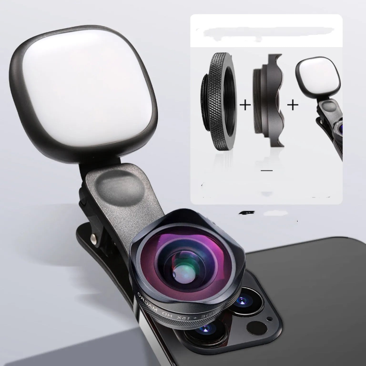 6K SLR-level super wide-angle HD macro external phone camera lens kit in Fashion Black