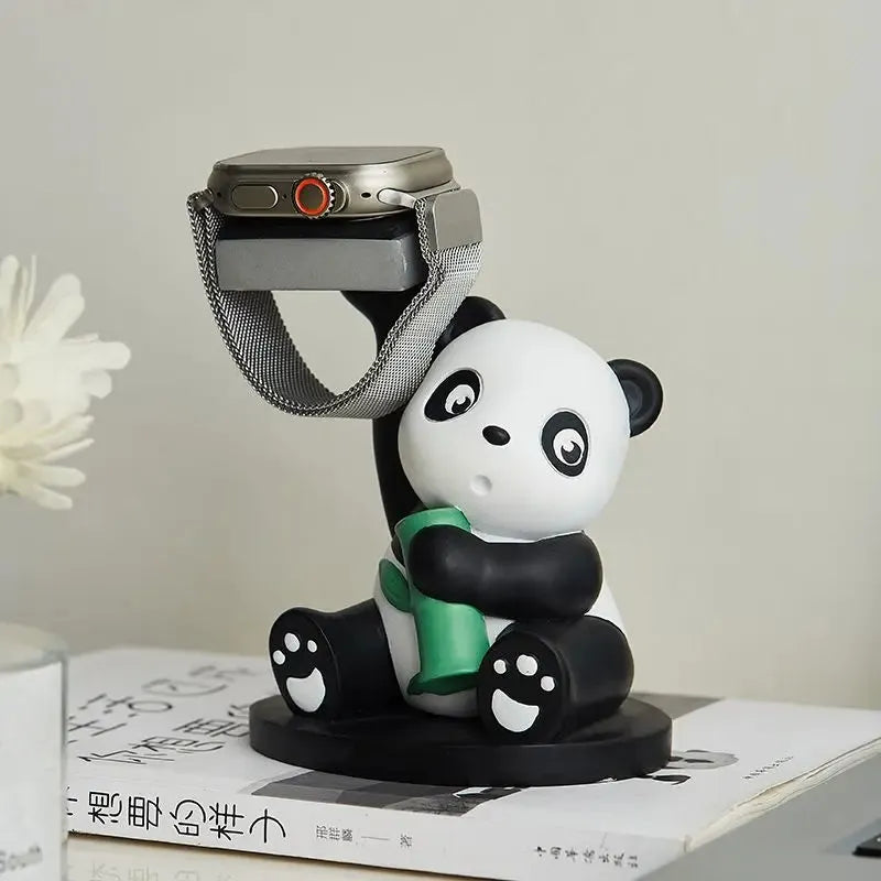 Resin cute panda phone holder small ornament in Bamboo Panda style for iWatch and phone charging bracket