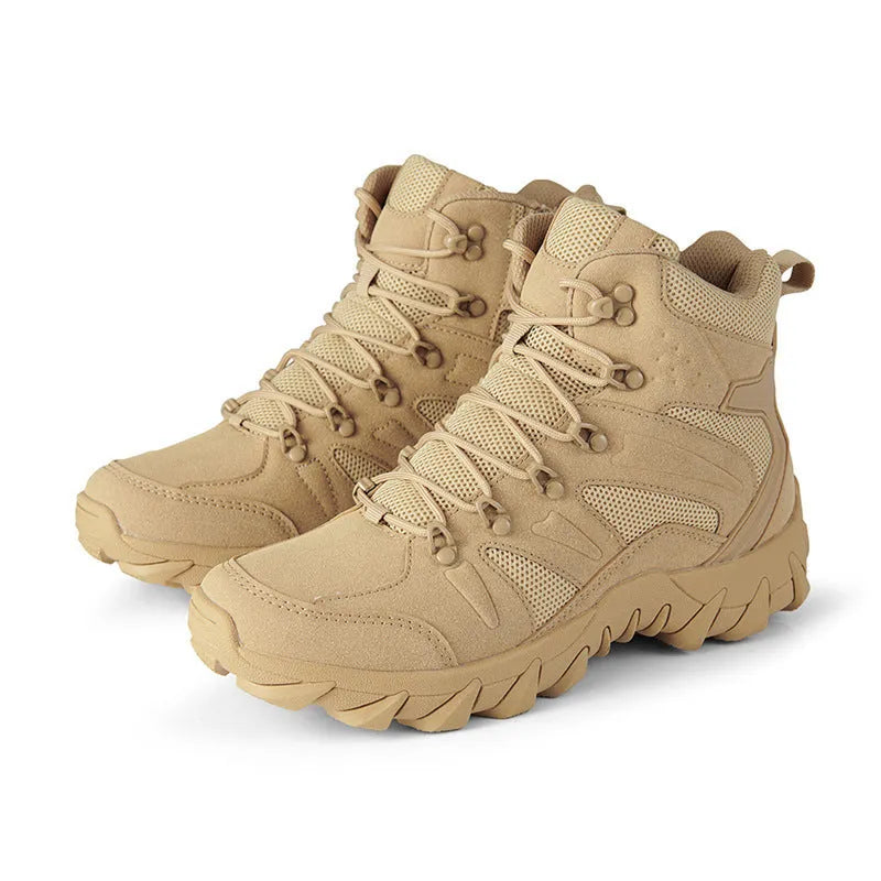 Men's PU combat boots in army green colour for outdoor hiking and camping