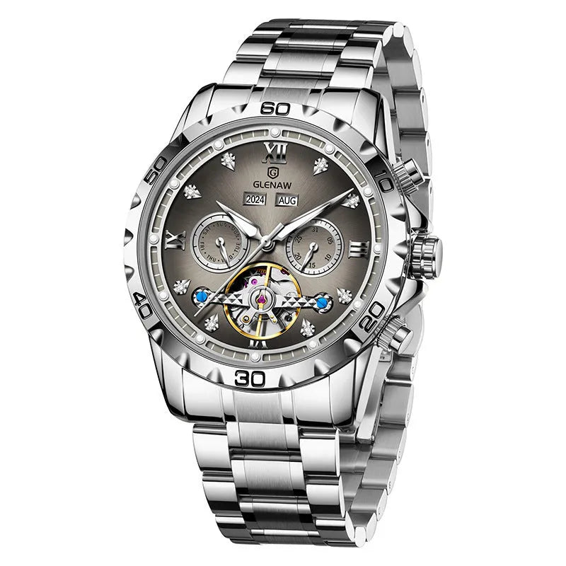 Men's automatic mechanical watch with stainless steel strap and business style design