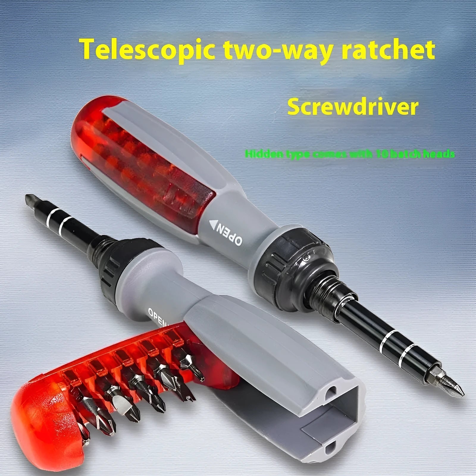 Ratchet two-way retractable screw bits set shaped screwdriver with magnetic tip and ABS handle
