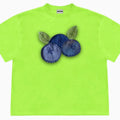 Women's blueberry patchwork design short-sleeved t-shirt in loose fit on ice oxygen cotton fabric.