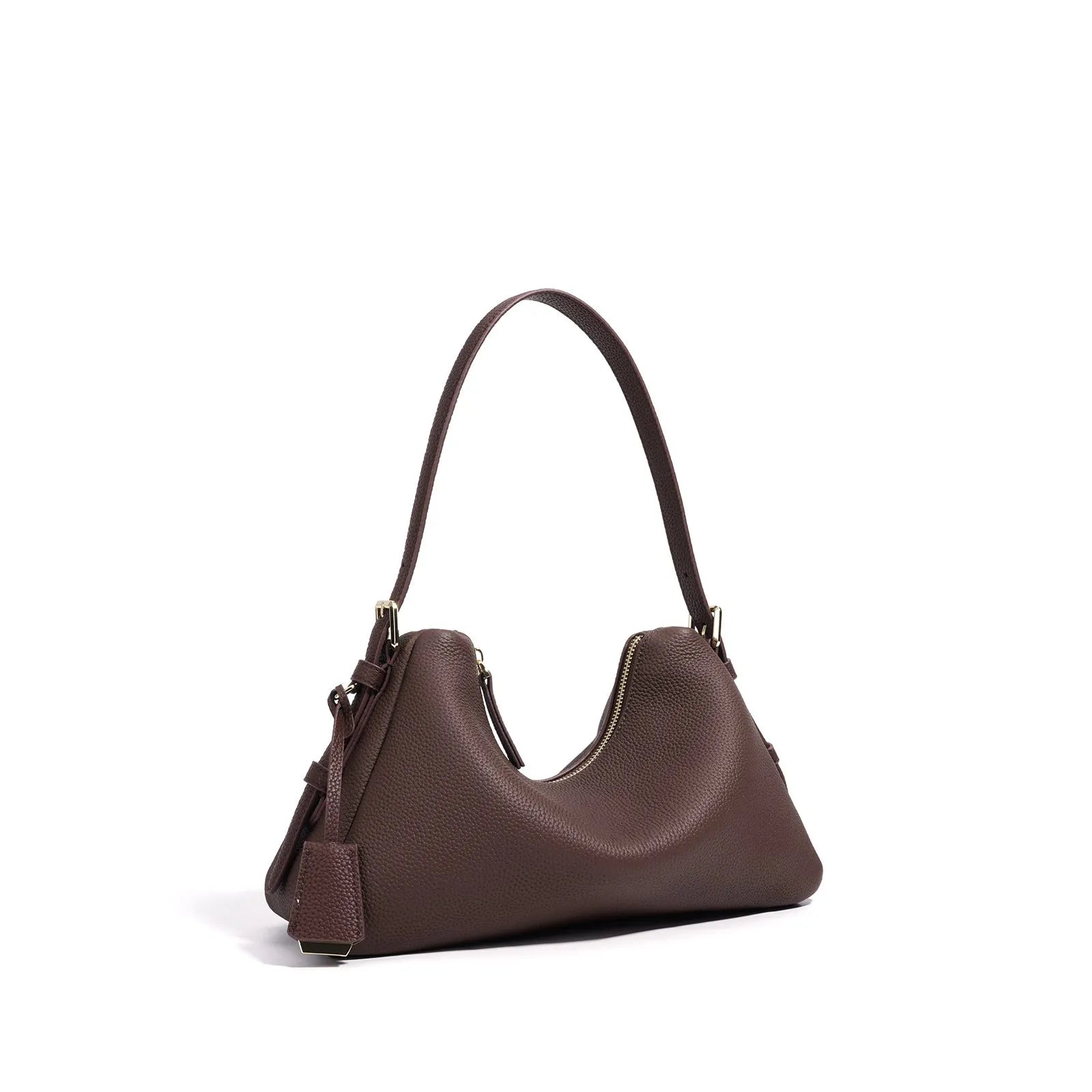 First layer cowhide leather pillow shape handbag in elephant gray with shoulder strap and open outer pocket