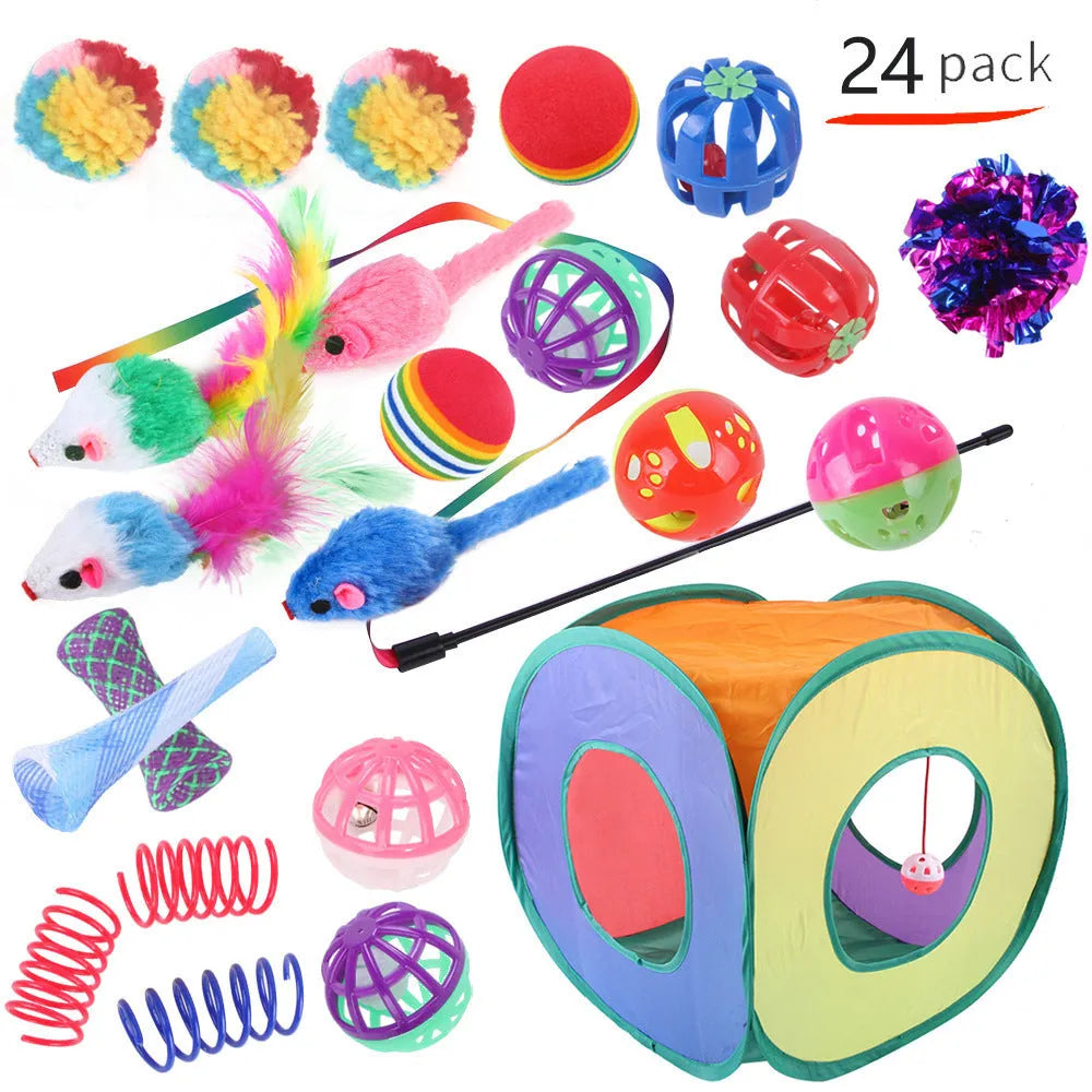 Plastic cat tunnel toy set with colourful accessories in channel designs