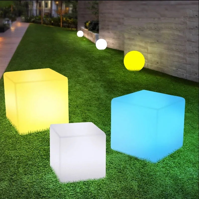 Square LED cube light stool with modern design for outdoor waterproof lighting and seating