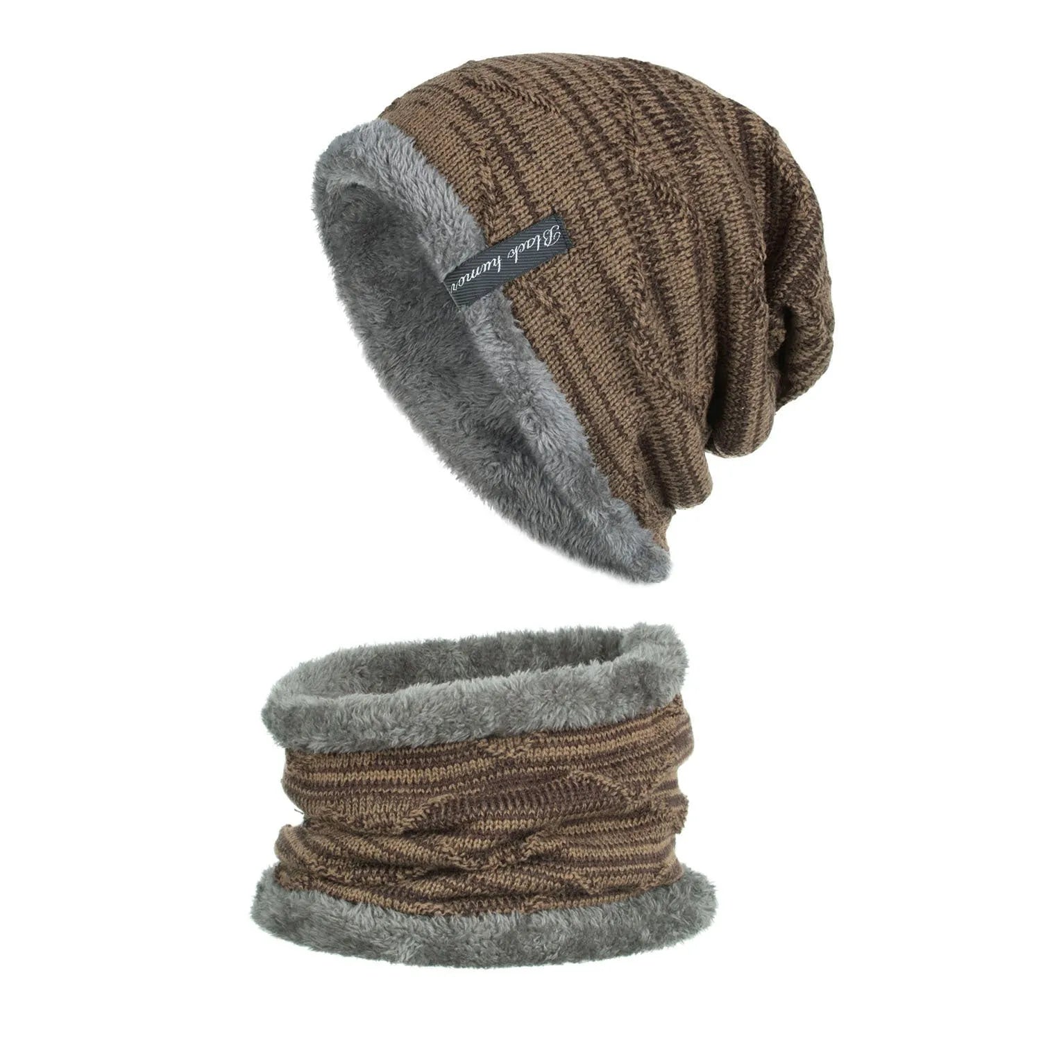 Diagonal hook knitted acrylic beanie in black, showing textured knit pattern