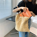 Large woven straw tote bag in khaki with single shoulder strap