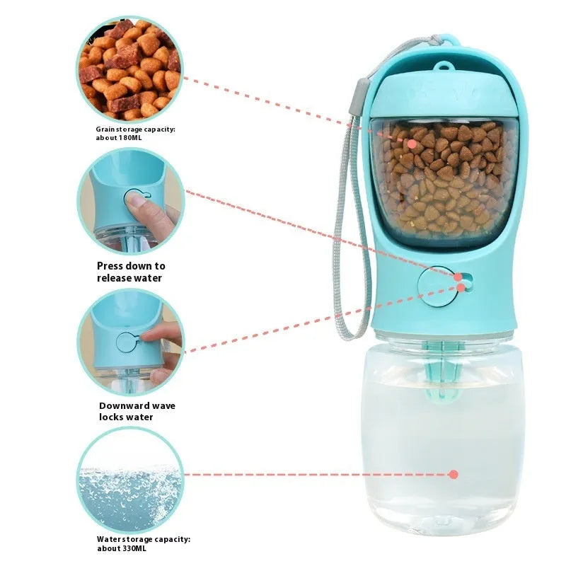 Dual-use portable dog water cup with split water grain design in selected colour and capacity