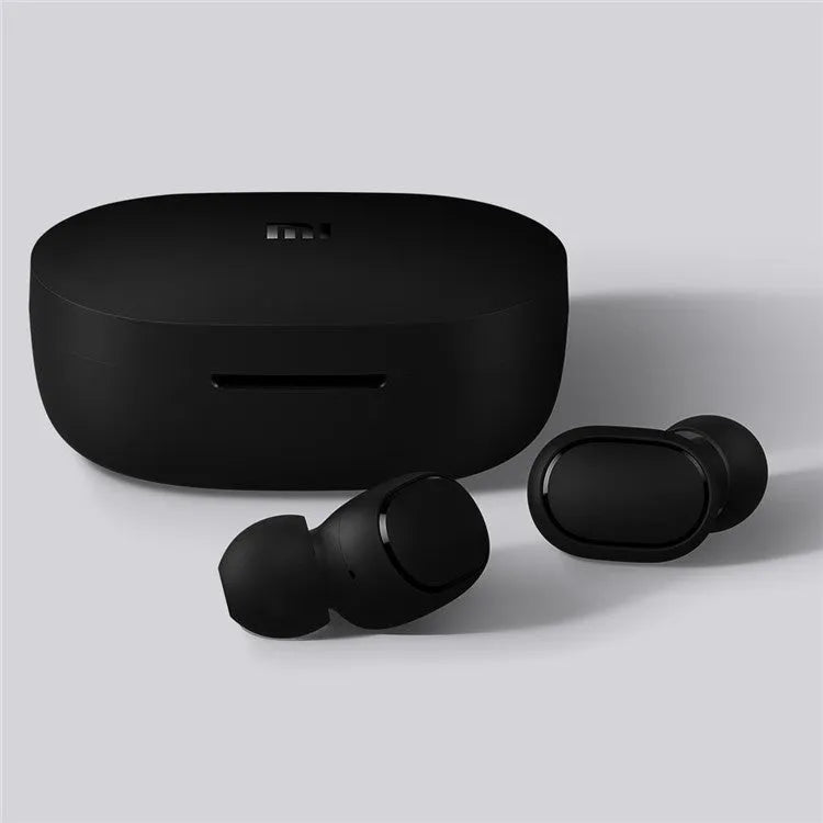 Redmi AirDots 2 true wireless black earbuds with a charging case.