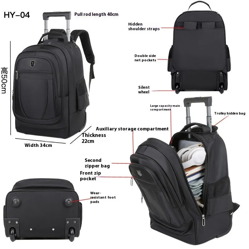 Large capacity drawbar Oxford cloth backpack in gray with air pillow belt system for travel