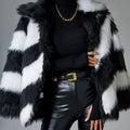 Women's faux fur coat with contrast colour lapels and removable fur collar in mid-length design