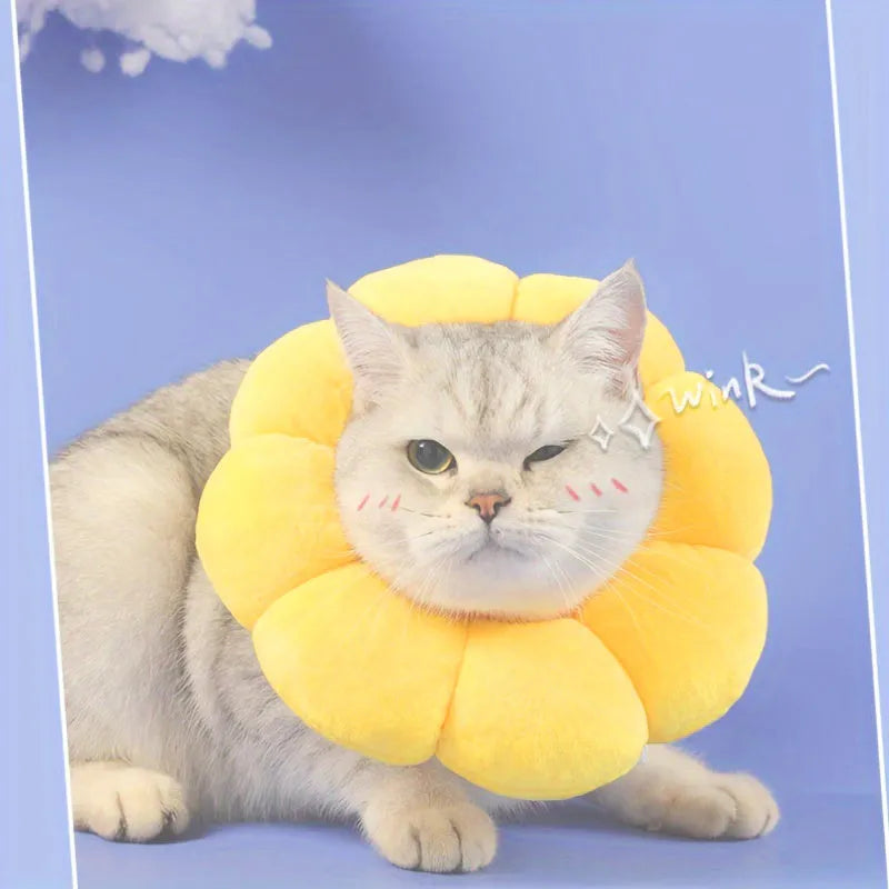 Cute sunflower-shaped adjustable recovery collar for small pets, soft cotton material