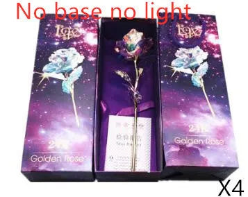 24K luminous colour gold rose flower set in gift box with tote bag