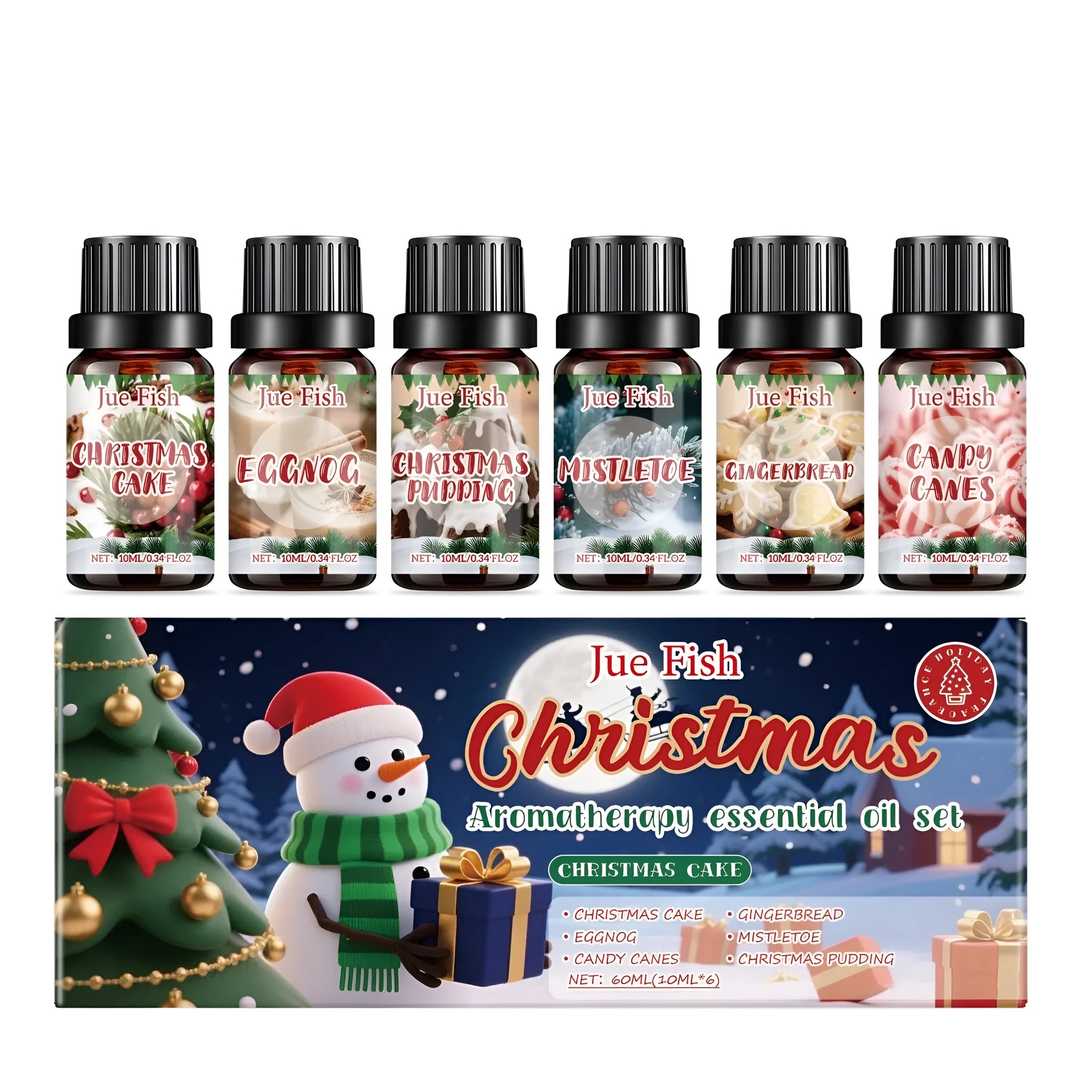 Christmas essential oil set with six 10ml bottles of festive fragrances for aromatherapy diffusers