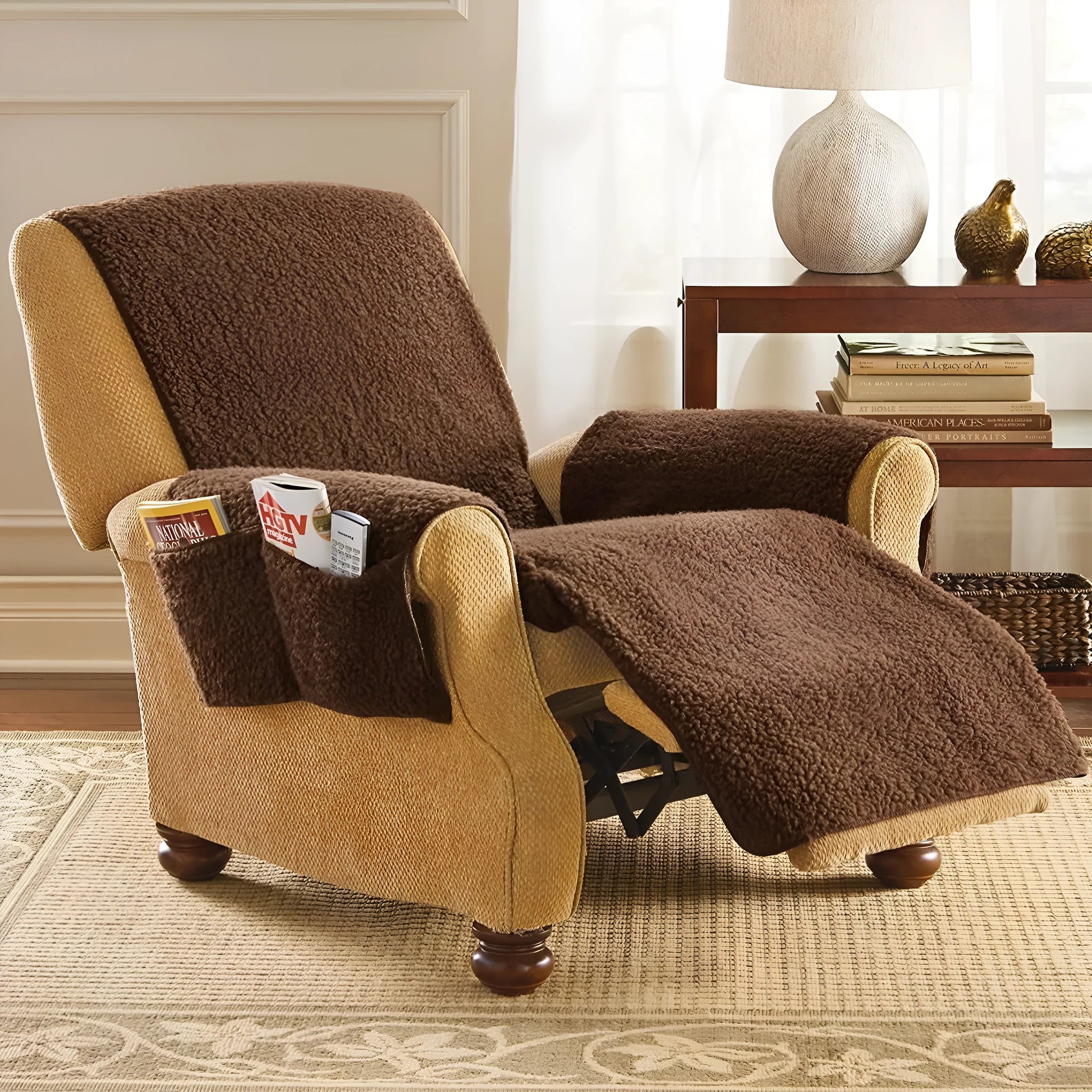 Polyester sofa cushion slipcover in lamb wool colour with universal fit for furniture protection