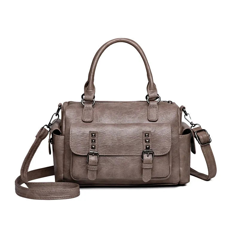 Large capacity vintage messenger bag in horizontal square suitcase shape with PU leather construction