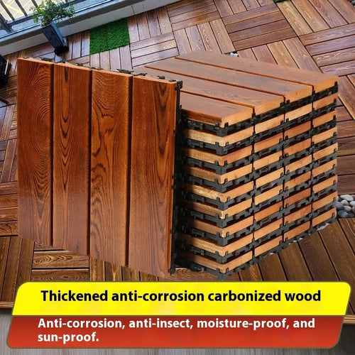 Square pine wood floor tile for balcony or indoor use, measuring 30cm.