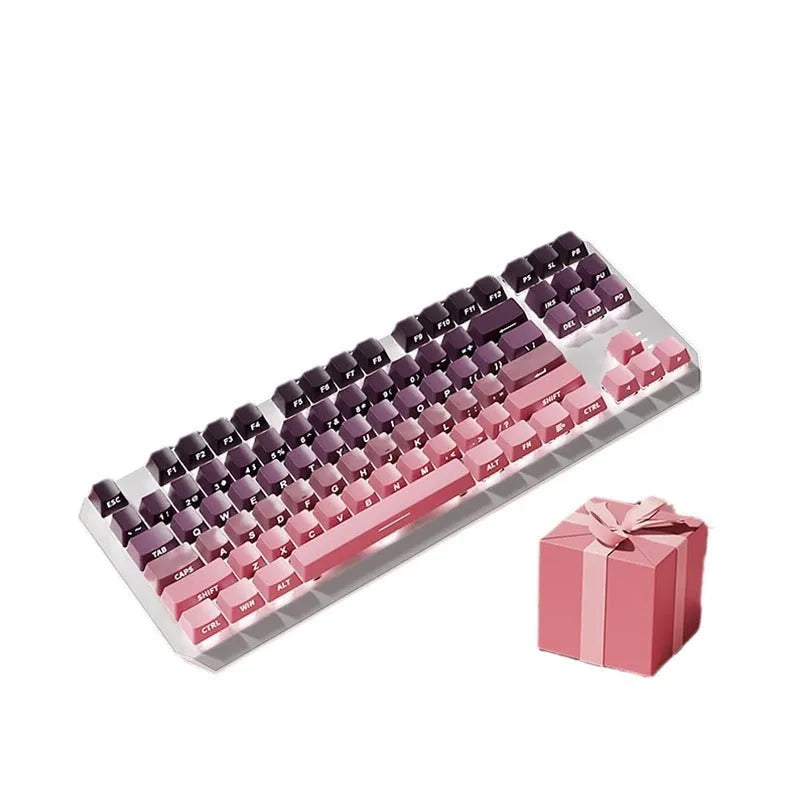 87 key wired mechanical keyboard with side engraved keycaps and white backlighting, compact design
